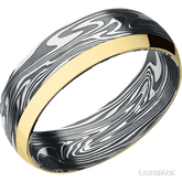 7 mm wide/Domed/Kinetic band with one 2 mm Off Center Edge inlay of 14K Yellow Gold